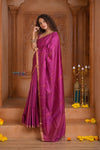 Shubh Lakshmi ~ Handloom High Quality Pure Soft Silk Saree in Rose Pink and Gold (Silk Mark Certified) - verymuchindian.com
