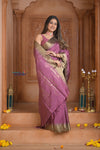 Shubh Lakshmi ~ Handloom High Quality Pure Soft Silk Saree in Rose Pink and Gold (Silk Mark Certified) - verymuchindian.com