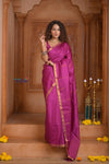 Shubh Lakshmi ~ Handloom High Quality Pure Soft Silk Saree in Rose Pink and Gold (Silk Mark Certified) - verymuchindian.com