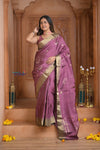 Shubh Lakshmi ~ Handloom High Quality Pure Soft Silk Saree in Rose Pink and Gold (Silk Mark Certified) - verymuchindian.com