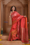 Shubh Lakshmi ~ Handloom High Quality Pure Soft Silk Saree in Ruby (Silk Mark Certified) - verymuchindian.com