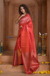 Shubh Lakshmi ~ Handloom High Quality Pure Soft Silk Saree in Ruby (Silk Mark Certified) - verymuchindian.com