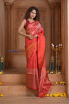 Shubh Lakshmi ~ Handloom High Quality Pure Soft Silk Saree in Ruby (Silk Mark Certified) - verymuchindian.com