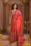 Shubh Lakshmi ~ Handloom High Quality Pure Soft Silk Saree in Ruby (Silk Mark Certified) - verymuchindian.com