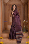 Shubh Lakshmi ~ Handloom High Quality Pure Soft Silk Saree in Salient Brown (Silk Mark Certified) - verymuchindian.com