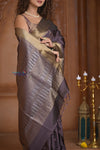 Shubh Lakshmi ~ Handloom High Quality Pure Soft Silk Saree in Sandstone Black and Gold (Silk Mark Certified) - verymuchindian.com