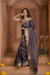 Shubh Lakshmi ~ Handloom High Quality Pure Soft Silk Saree in Sandstone Black and Gold (Silk Mark Certified) - verymuchindian.com