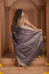 Shubh Lakshmi ~ Handloom High Quality Pure Soft Silk Saree in Sandstone Black and Gold (Silk Mark Certified) - verymuchindian.com