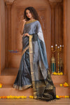 Shubh Lakshmi ~ Handloom High Quality Pure Soft Silk Saree in Sandstone Grey (Silk Mark Certified) - verymuchindian.com