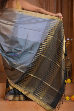 Shubh Lakshmi ~ Handloom High Quality Pure Soft Silk Saree in Sandstone Grey (Silk Mark Certified) - verymuchindian.com