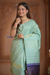 Shubh Lakshmi ~ Handloom High Quality Pure Soft Silk Saree in Sea Green and Dark Blue (Silk Mark Certified) - verymuchindian.com