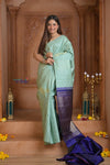 Shubh Lakshmi ~ Handloom High Quality Pure Soft Silk Saree in Sea Green and Dark Blue (Silk Mark Certified) - verymuchindian.com