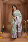 Shubh Lakshmi ~ Handloom High Quality Pure Soft Silk Saree in Sea Green and Lilac (Silk Mark Certified) - verymuchindian.com