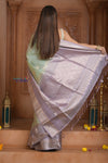 Shubh Lakshmi ~ Handloom High Quality Pure Soft Silk Saree in Sea Green and Lilac (Silk Mark Certified) - verymuchindian.com