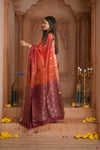 Shubh Lakshmi ~ Handloom High Quality Pure Soft Silk Saree in Shades of Autumn Orange (Silk Mark Certified) - verymuchindian.com