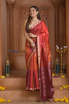 Shubh Lakshmi ~ Handloom High Quality Pure Soft Silk Saree in Shades of Autumn Orange (Silk Mark Certified) - verymuchindian.com