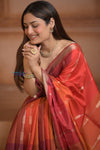Shubh Lakshmi ~ Handloom High Quality Pure Soft Silk Saree in Shades of Autumn Orange (Silk Mark Certified) - verymuchindian.com