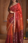 Shubh Lakshmi ~ Handloom High Quality Pure Soft Silk Saree in Shades of Autumn Orange (Silk Mark Certified) - verymuchindian.com