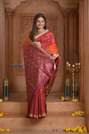 Shubh Lakshmi ~ Handloom High Quality Pure Soft Silk Saree in Shades of Autumn Orange (Silk Mark Certified) - verymuchindian.com