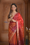 Shubh Lakshmi ~ Handloom High Quality Pure Soft Silk Saree in Shades of Autumn Orange (Silk Mark Certified) - verymuchindian.com