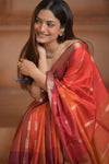 Shubh Lakshmi ~ Handloom High Quality Pure Soft Silk Saree in Shades of Autumn Orange (Silk Mark Certified) - verymuchindian.com