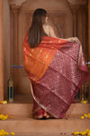 Shubh Lakshmi ~ Handloom High Quality Pure Soft Silk Saree in Shades of Autumn Orange (Silk Mark Certified) - verymuchindian.com