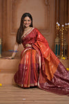 Shubh Lakshmi ~ Handloom High Quality Pure Soft Silk Saree in Shades of Autumn Orange (Silk Mark Certified) - verymuchindian.com