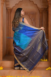 Shubh Lakshmi ~ Handloom High Quality Pure Soft Silk Saree in Shades of Blue (Silk Mark Certified) - verymuchindian.com