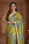 Shubh Lakshmi ~ Handloom High Quality Pure Soft Silk Saree in Shades of Green and Blue (Silk Mark Certified) - verymuchindian.com