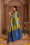 Shubh Lakshmi ~ Handloom High Quality Pure Soft Silk Saree in Shades of Green and Blue (Silk Mark Certified) - verymuchindian.com