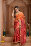 Shubh Lakshmi ~ Handloom High Quality Pure Soft Silk Saree in Shades of Orange and Pink (Silk Mark Certified) - verymuchindian.com