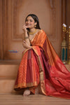 Shubh Lakshmi ~ Handloom High Quality Pure Soft Silk Saree in Shades of Orange and Pink (Silk Mark Certified) - verymuchindian.com