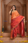 Shubh Lakshmi ~ Handloom High Quality Pure Soft Silk Saree in Shades of Orange and Pink (Silk Mark Certified) - verymuchindian.com