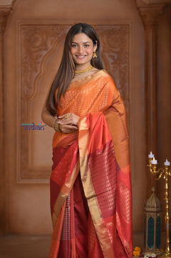 Shubh Lakshmi ~ Handloom High Quality Pure Soft Silk Saree in Shades of Orange and Pink (Silk Mark Certified) - verymuchindian.com