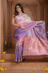 Shubh Lakshmi ~ Handloom High Quality Pure Soft Silk Saree in Shades of Pink and Lilac (Silk Mark Certified) - verymuchindian.com
