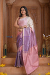 Shubh Lakshmi ~ Handloom High Quality Pure Soft Silk Saree in Shades of Pink and Lilac (Silk Mark Certified) - verymuchindian.com