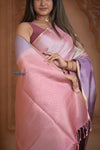 Shubh Lakshmi ~ Handloom High Quality Pure Soft Silk Saree in Shades of Pink and Lilac (Silk Mark Certified) - verymuchindian.com