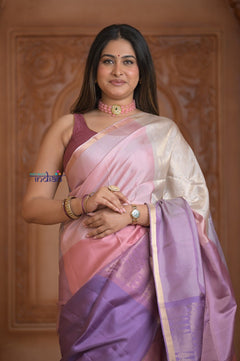 Shubh Lakshmi ~ Handloom High Quality Pure Soft Silk Saree in Shades of Pink and Lilac (Silk Mark Certified) - verymuchindian.com