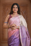 Shubh Lakshmi ~ Handloom High Quality Pure Soft Silk Saree in Shades of Pink and Lilac (Silk Mark Certified) - verymuchindian.com