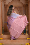 Shubh Lakshmi ~ Handloom High Quality Pure Soft Silk Saree in Shades of Pink and Lilac (Silk Mark Certified) - verymuchindian.com