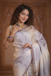 Shubh Lakshmi ~ Handloom High Quality Pure Soft Silk Saree in Shades of White (Silk Mark Certified) - verymuchindian.com