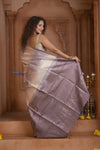 Shubh Lakshmi ~ Handloom High Quality Pure Soft Silk Saree in Shades of White (Silk Mark Certified) - verymuchindian.com