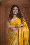 Shubh Lakshmi ~ Handloom High Quality Pure Soft Silk Saree in Shades of Yellow (Silk Mark Certified) - verymuchindian.com