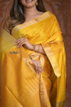 Shubh Lakshmi ~ Handloom High Quality Pure Soft Silk Saree in Shades of Yellow (Silk Mark Certified) - verymuchindian.com