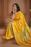 Shubh Lakshmi ~ Handloom High Quality Pure Soft Silk Saree in Shades of Yellow (Silk Mark Certified) - verymuchindian.com