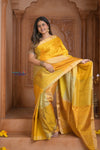 Shubh Lakshmi ~ Handloom High Quality Pure Soft Silk Saree in Shades of Yellow (Silk Mark Certified) - verymuchindian.com