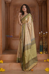 Shubh Lakshmi ~ Handloom High Quality Pure Soft Silk Saree in Slake White (Silk Mark Certified) - verymuchindian.com