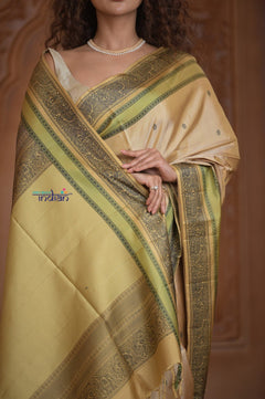 Shubh Lakshmi ~ Handloom High Quality Pure Soft Silk Saree in Slake White (Silk Mark Certified) - verymuchindian.com