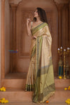 Shubh Lakshmi ~ Handloom High Quality Pure Soft Silk Saree in Slake White (Silk Mark Certified) - verymuchindian.com