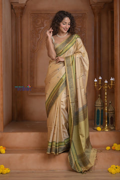Shubh Lakshmi ~ Handloom High Quality Pure Soft Silk Saree in Slake White (Silk Mark Certified) - verymuchindian.com